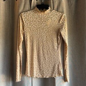 Long Sleeve Leopard Cream Lace Women's Top Small